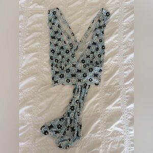 Urban Outfitters Blue Floral Tile Wrap Crop Top